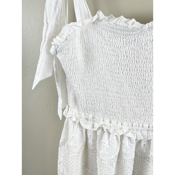 Skies Are Blue Women’s White Eyelet Dress Sz Md Tie Straps Cottage Core Lined - Picture 2 of 12